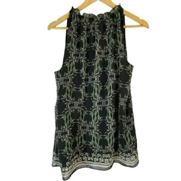Max Studio Keyhole Neck Self-Tie Closure Sleeveless Floral Top Black M NWT - Picture 2 of 9